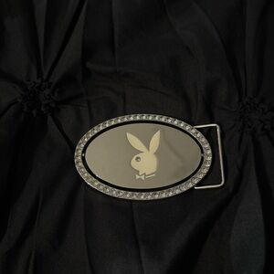 PLAYBOY Black and Silver Crystal Belt Buckle